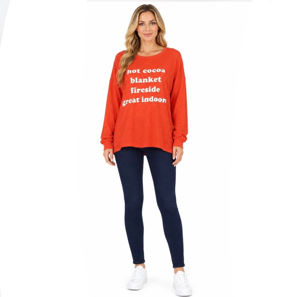 Cozy Zoe Orange Fall Themed Long Sleeve Tee Shirt Size Large